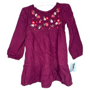 NEW Cat & Jack Girls Long Sleeve Embroidered Wine Dress Size 3T